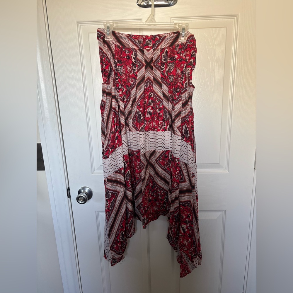 Free People Women's Paradise Boho Print Handkerchief Hem Skirt Flowy Pockets 8